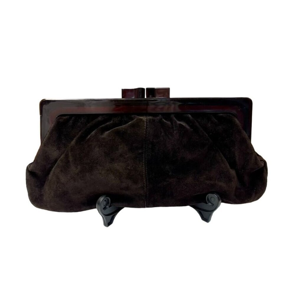 Hutzler's Baltimore Black Suede Clutch Purse with Bakelite Frame Made in Italy - Picture 3 of 10